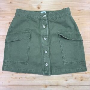 BDG Olive Green Button-Front‎ Utility Mini Skirt Size Small Women's Cargo Style